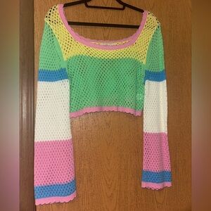 Colorful cropped crochet sweater